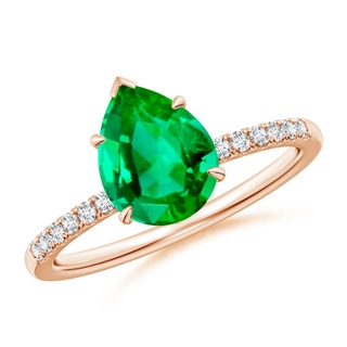 9x7mm AAA Pear-Shaped Emerald Hidden Halo Engagement Ring in 10K Rose Gold