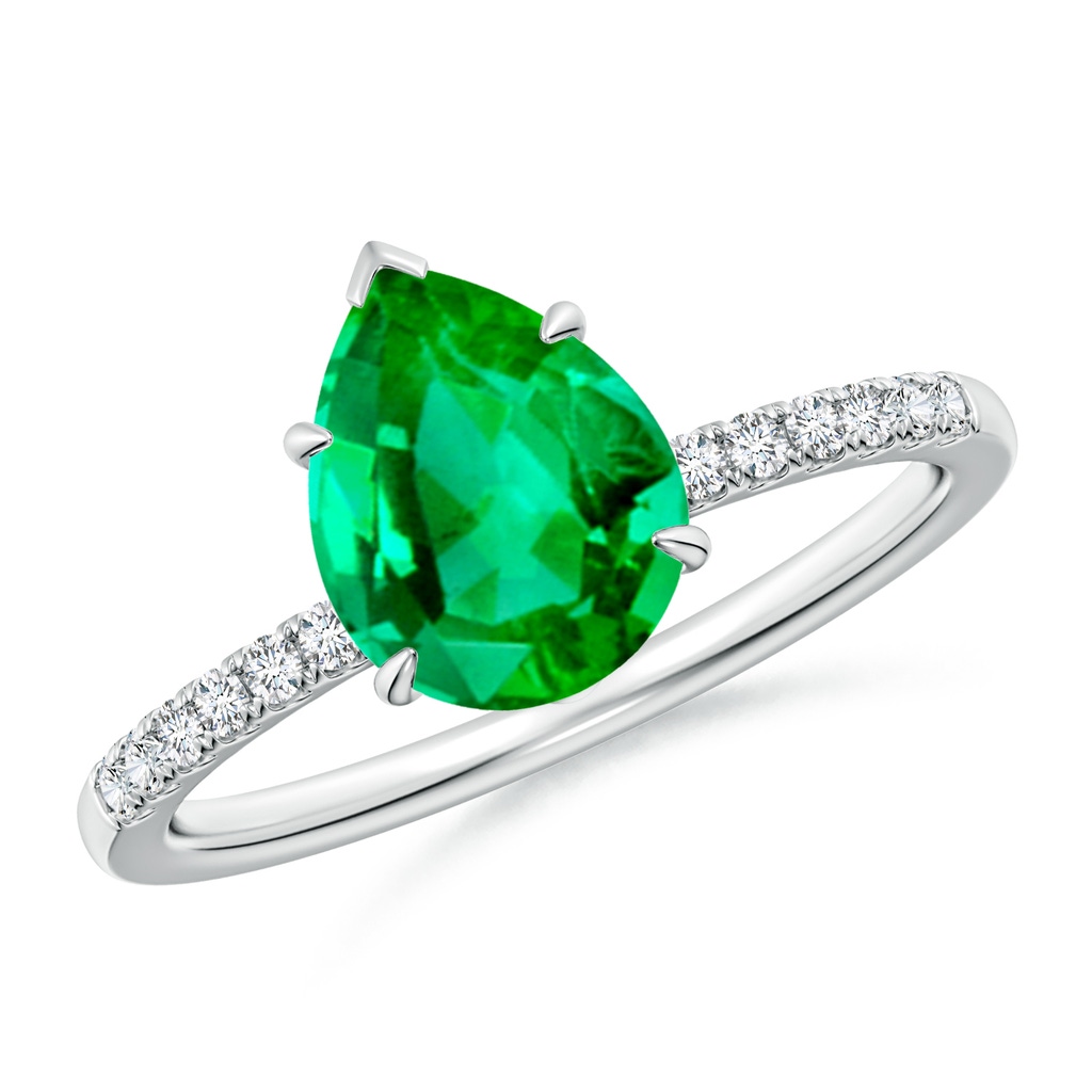 9x7mm AAA Pear-Shaped Emerald Hidden Halo Engagement Ring in White Gold