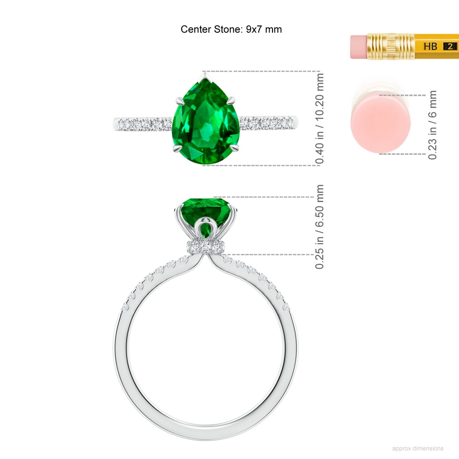 9x7mm AAAA Pear-Shaped Emerald Hidden Halo Engagement Ring in P950 Platinum ruler