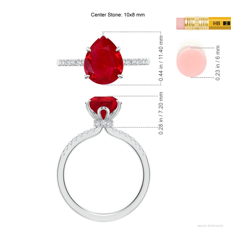10x8mm AAA Pear-Shaped Ruby Hidden Halo Engagement Ring in P950 Platinum ruler