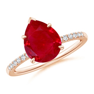 10x8mm AAA Pear-Shaped Ruby Hidden Halo Engagement Ring in Rose Gold