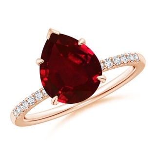 10x8mm AAAA Pear-Shaped Ruby Hidden Halo Engagement Ring in 18K Rose Gold