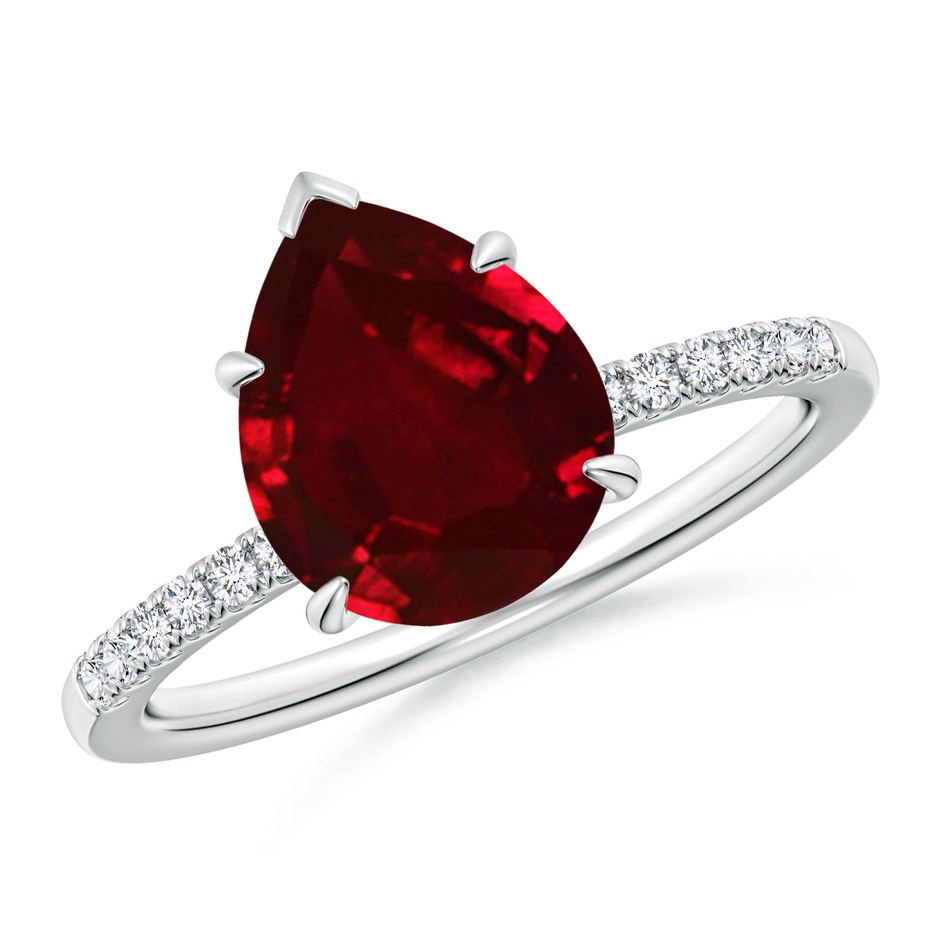10x8mm AAAA Pear-Shaped Ruby Hidden Halo Engagement Ring in White Gold 