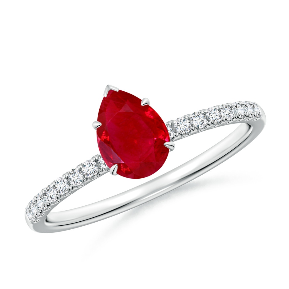 7x5mm AAA Pear-Shaped Ruby Hidden Halo Engagement Ring in White Gold 