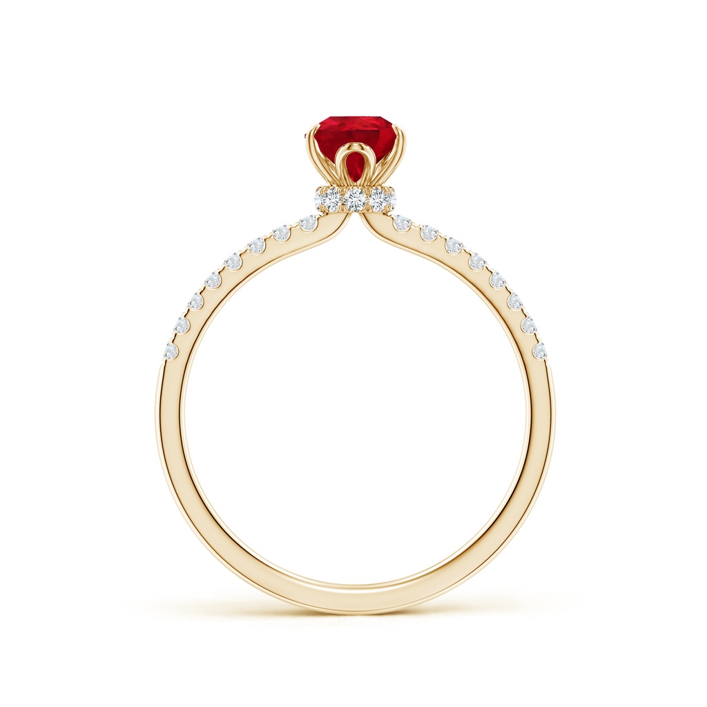 7x5mm AAA Pear-Shaped Ruby Hidden Halo Engagement Ring in Yellow Gold - side 199