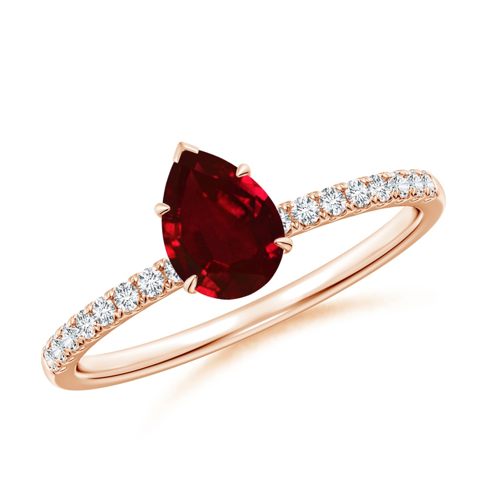 7x5mm AAAA Pear-Shaped Ruby Hidden Halo Engagement Ring in Rose Gold 