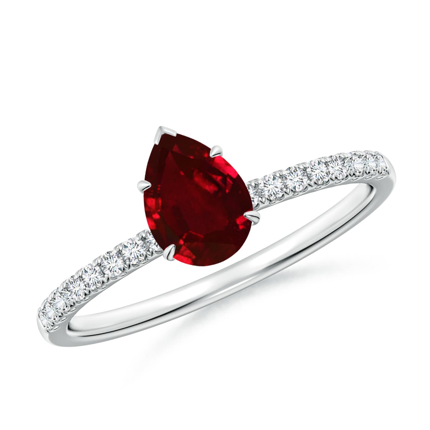 7x5mm AAAA Pear-Shaped Ruby Hidden Halo Engagement Ring in White Gold