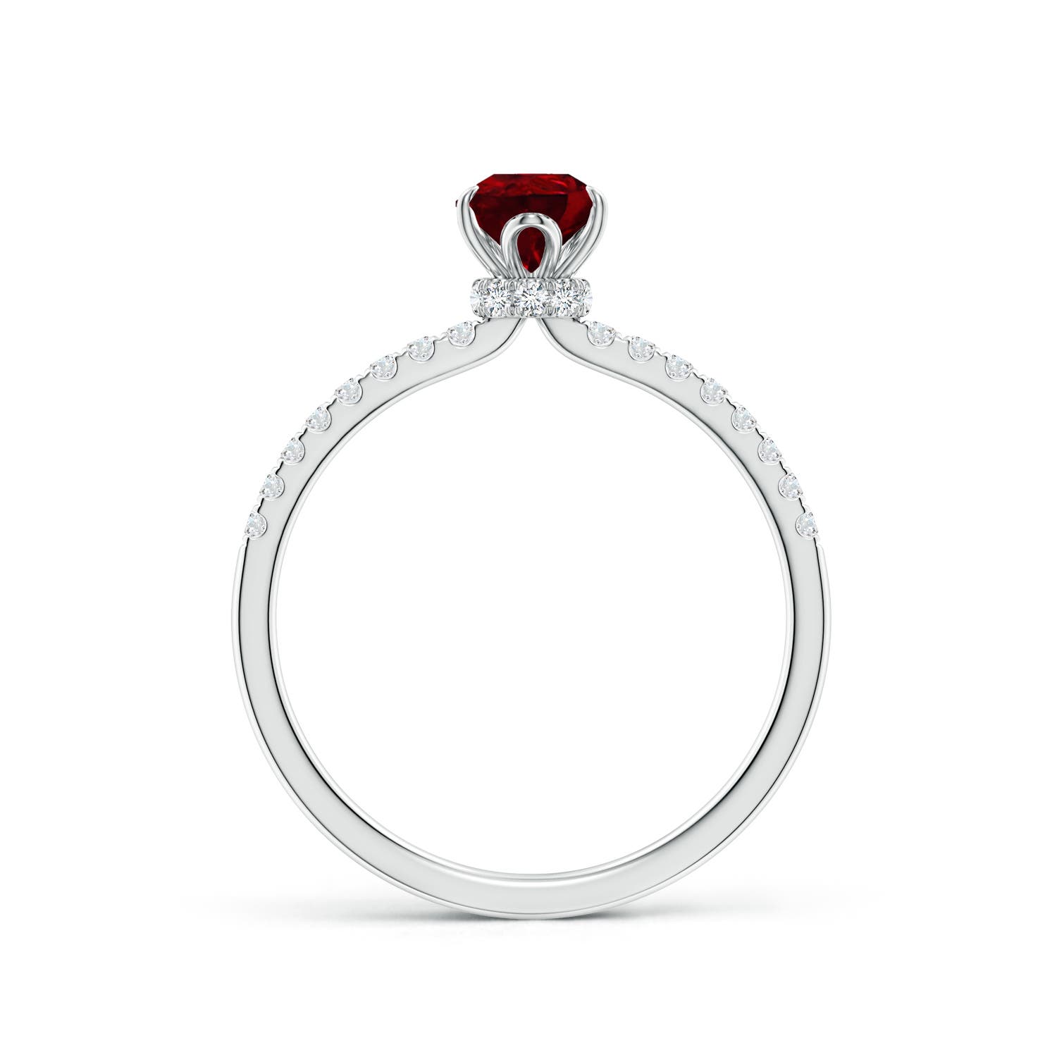 7x5mm AAAA Pear-Shaped Ruby Hidden Halo Engagement Ring in White Gold