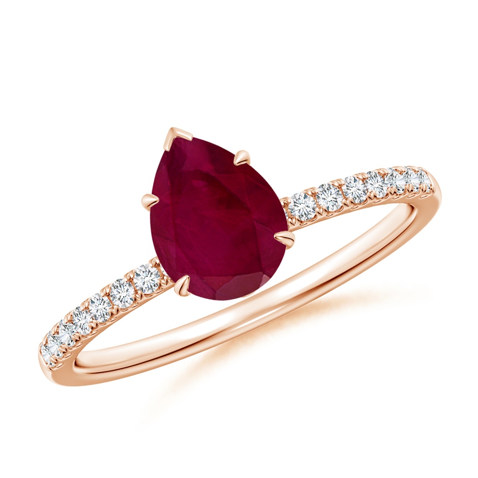 8x6mm A Pear-Shaped Ruby Hidden Halo Engagement Ring in Rose Gold 