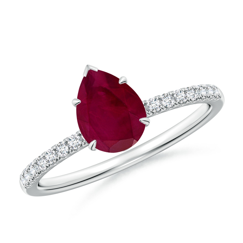 8x6mm A Pear-Shaped Ruby Hidden Halo Engagement Ring in White Gold 