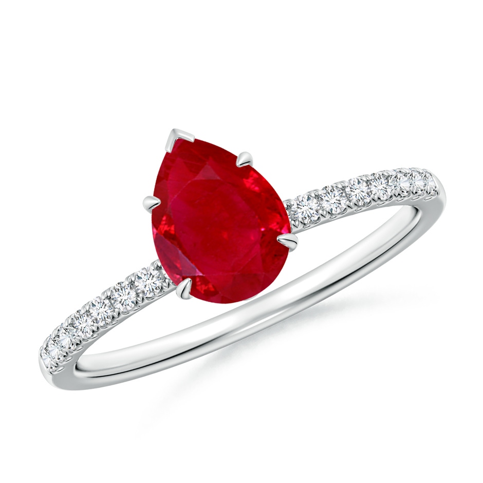 8x6mm AAA Pear-Shaped Ruby Hidden Halo Engagement Ring in White Gold 