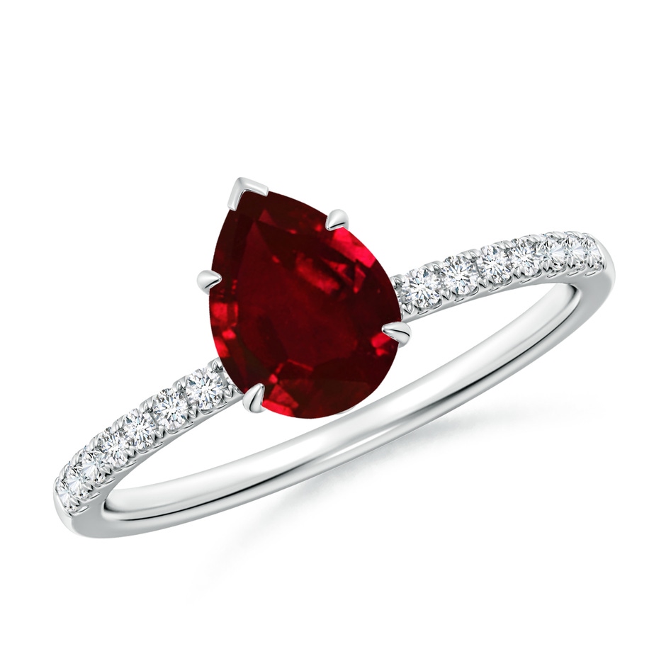 8x6mm AAAA Pear-Shaped Ruby Hidden Halo Engagement Ring in P950 Platinum 
