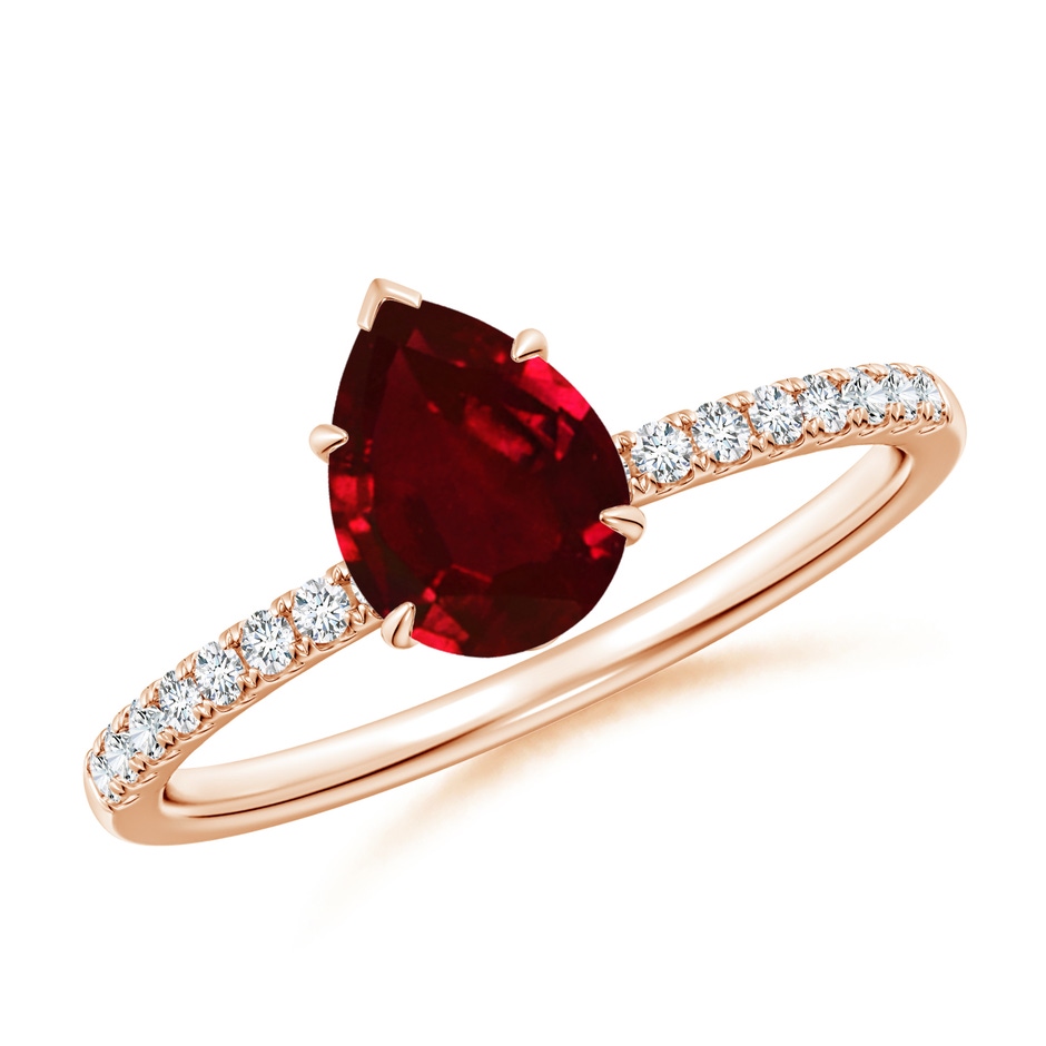 8x6mm AAAA Pear-Shaped Ruby Hidden Halo Engagement Ring in Rose Gold 