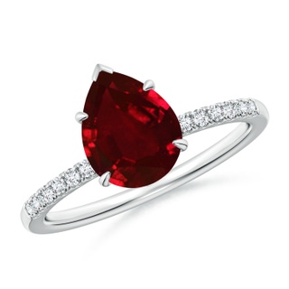 9x7mm AAAA Pear-Shaped Ruby Hidden Halo Engagement Ring in P950 Platinum