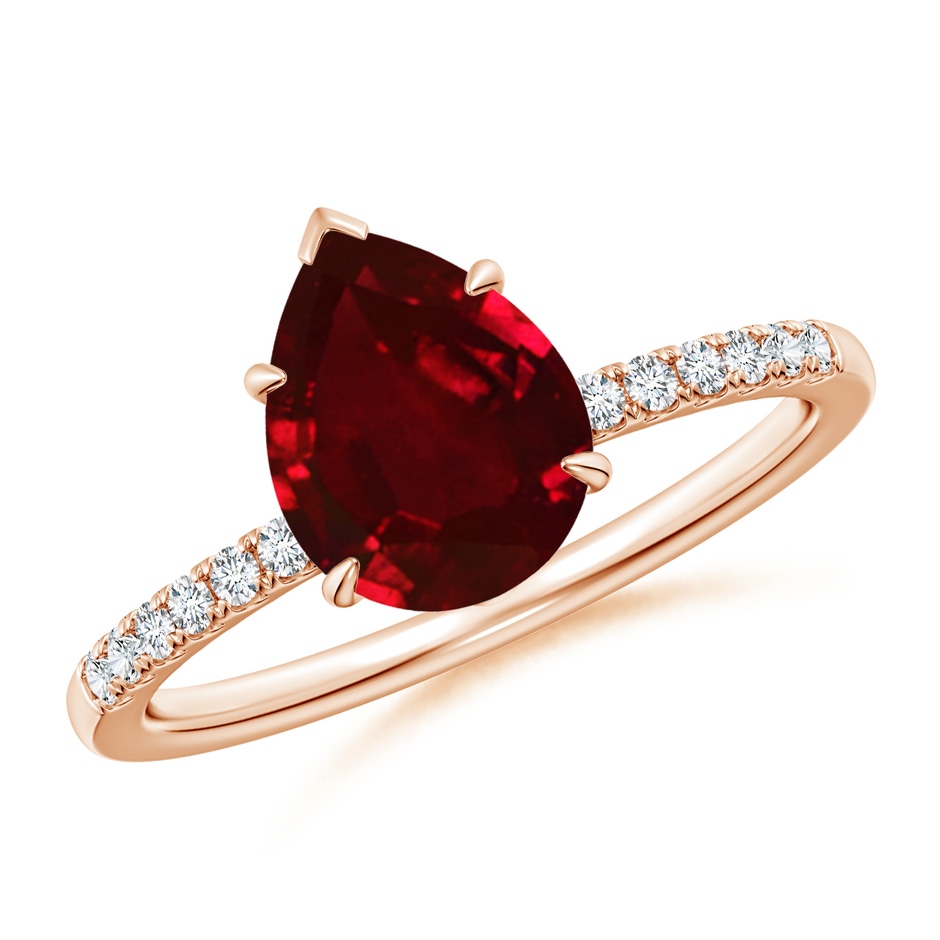 9x7mm AAAA Pear-Shaped Ruby Hidden Halo Engagement Ring in Rose Gold 