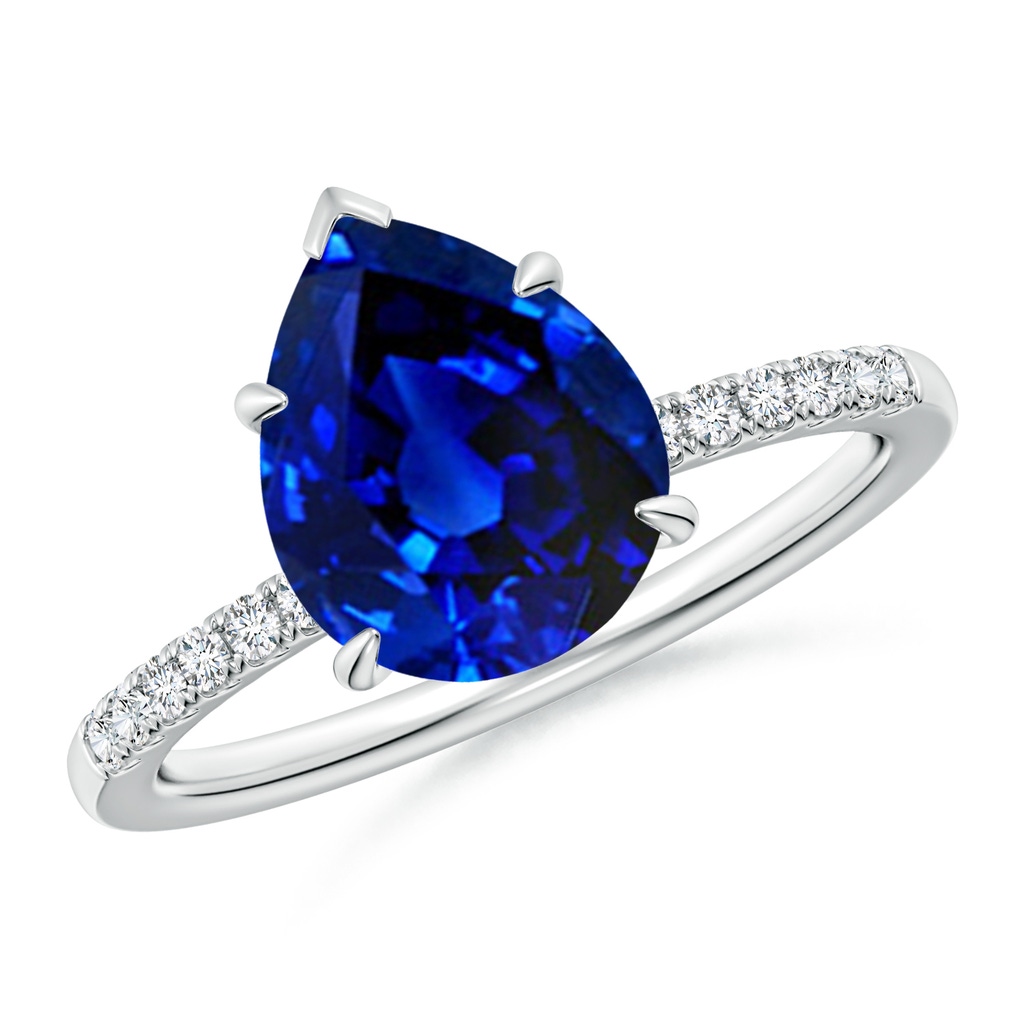 10x8mm Lab-Grown Pear-Shaped Blue Sapphire Hidden Halo Engagement Ring in 18K White Gold