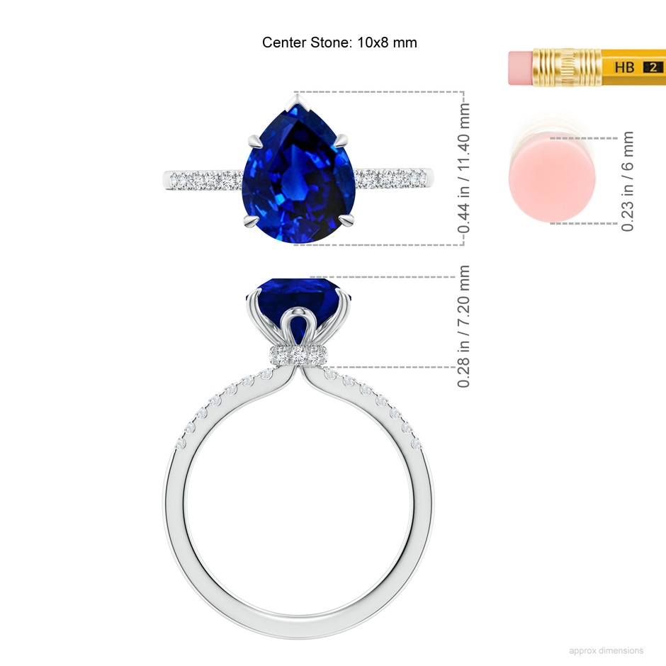 10x8mm AAAA Pear-Shaped Blue Sapphire Hidden Halo Engagement Ring in P950 Platinum ruler