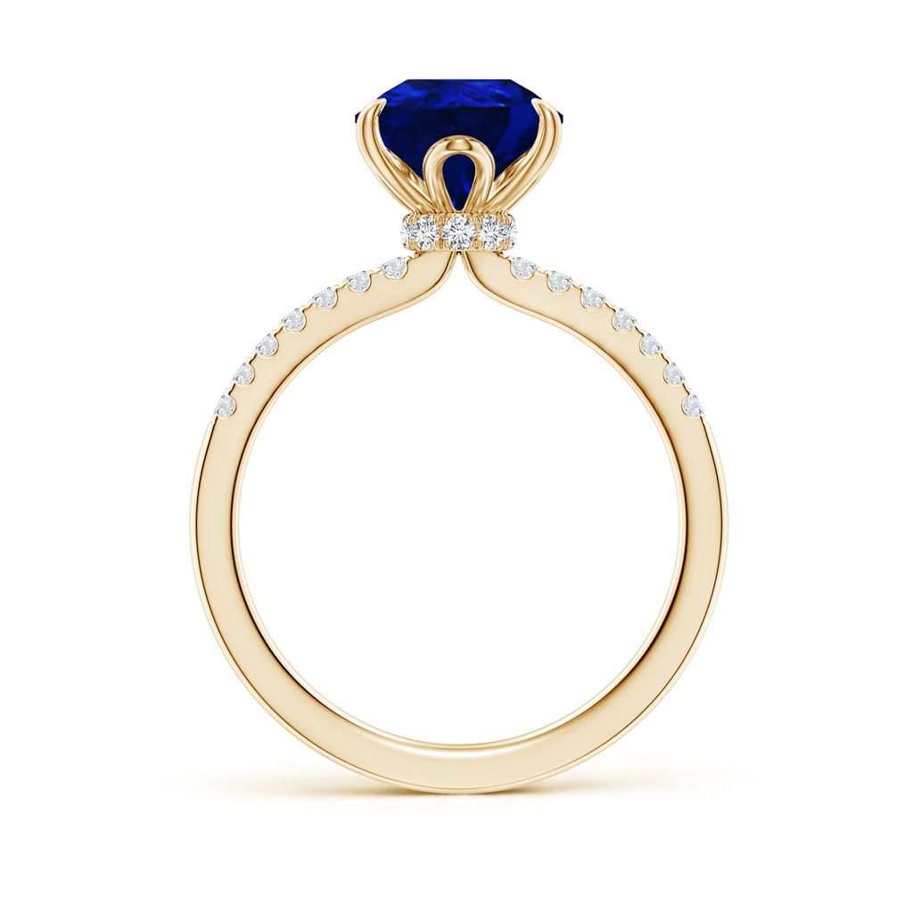 10x8mm Lab-Grown Pear-Shaped Blue Sapphire Hidden Halo Engagement Ring in Yellow Gold - side 199