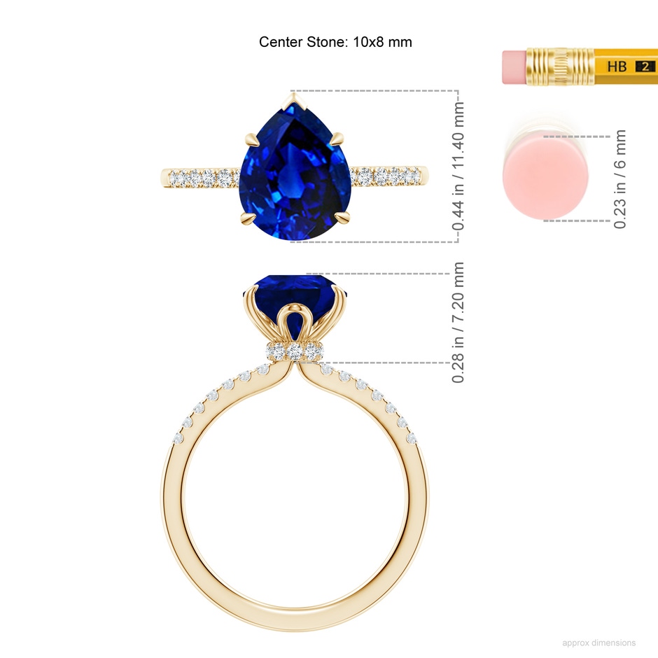 10x8mm Lab-Grown Pear-Shaped Blue Sapphire Hidden Halo Engagement Ring in Yellow Gold ruler