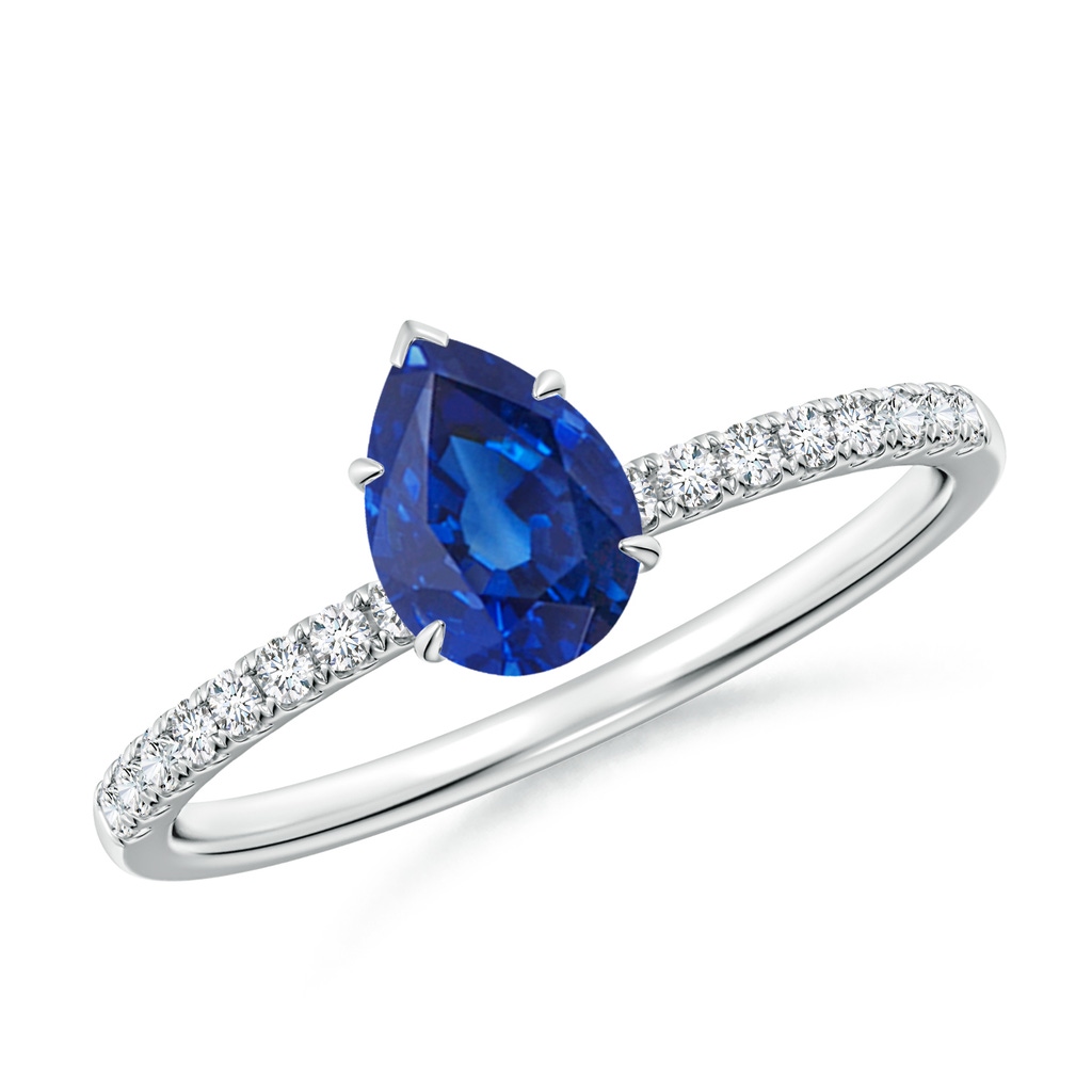 7x5mm AAA Pear-Shaped Blue Sapphire Hidden Halo Engagement Ring in White Gold