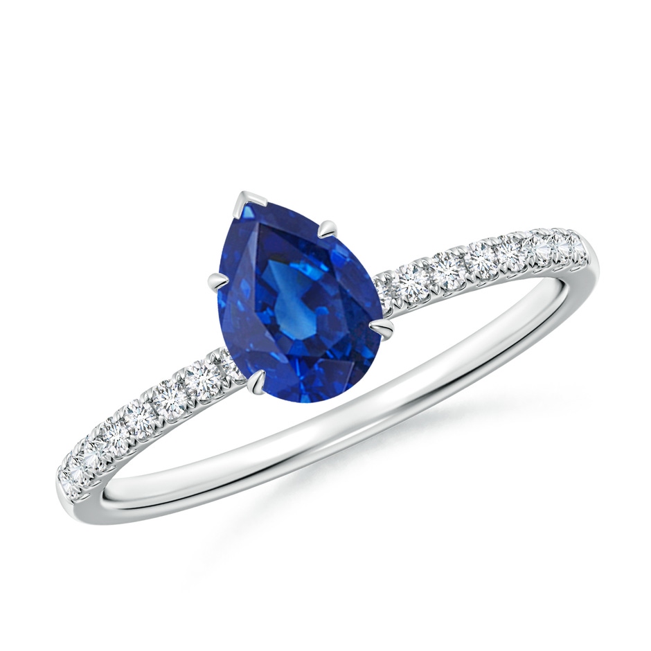 7x5mm AAA Pear-Shaped Blue Sapphire Hidden Halo Engagement Ring in White Gold 