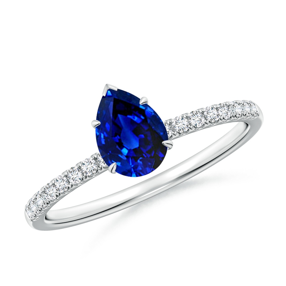 7x5mm AAAA Pear-Shaped Blue Sapphire Hidden Halo Engagement Ring in P950 Platinum 