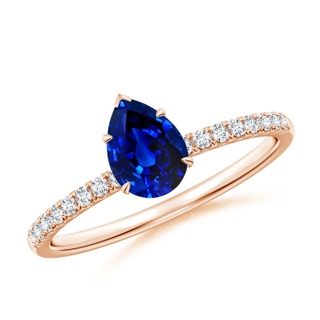 7x5mm Lab-Grown Pear-Shaped Blue Sapphire Hidden Halo Engagement Ring in Rose Gold