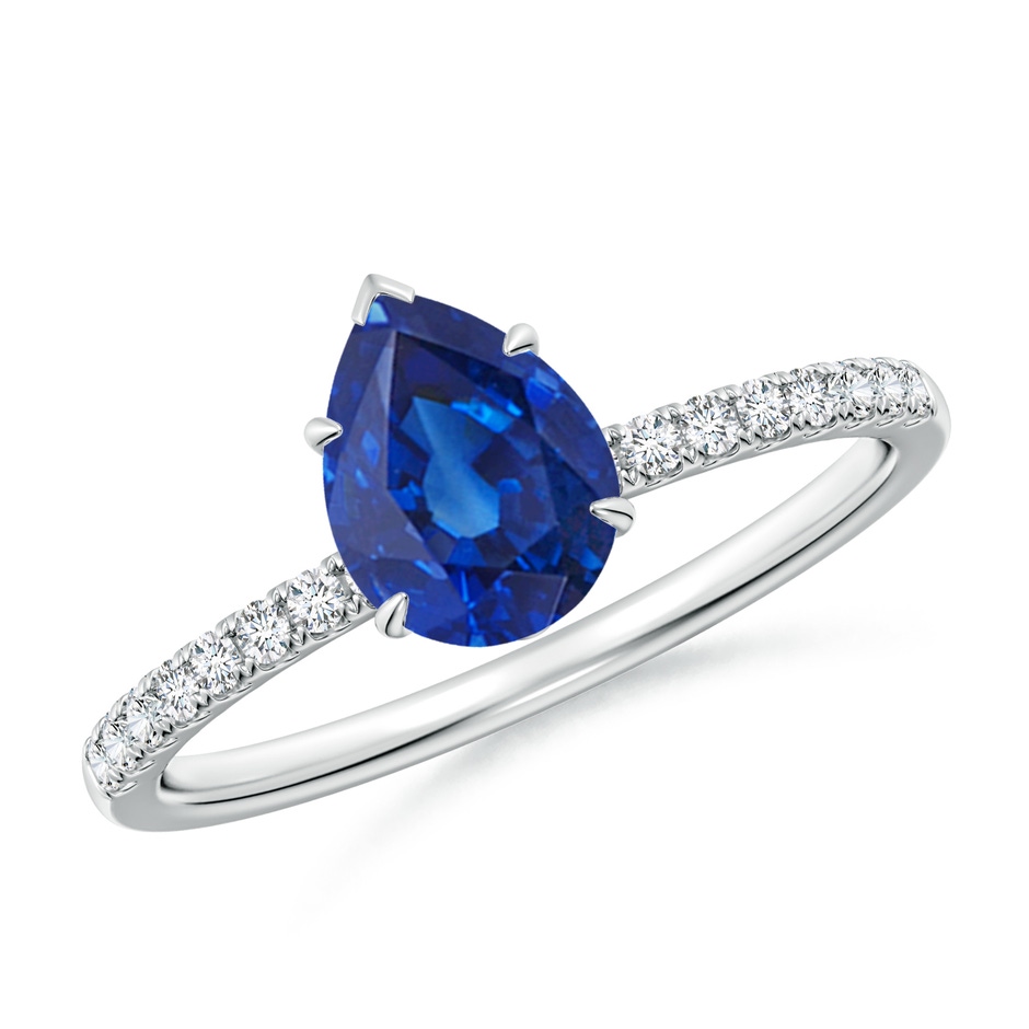8x6mm AAA Pear-Shaped Blue Sapphire Hidden Halo Engagement Ring in White Gold 
