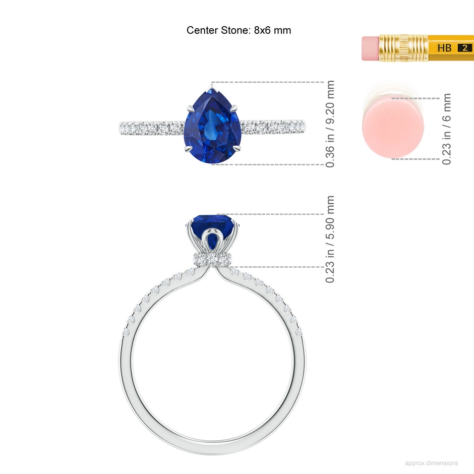 8x6mm AAA Pear-Shaped Blue Sapphire Hidden Halo Engagement Ring in White Gold ruler