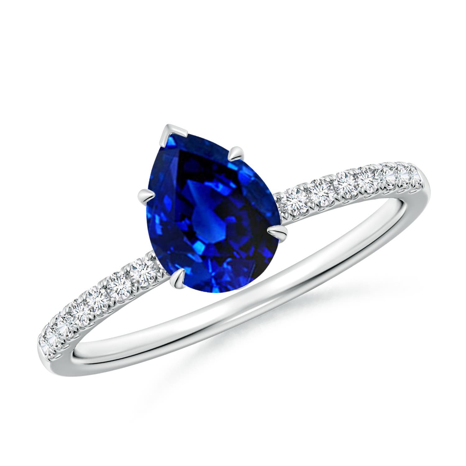 8x6mm AAAA Pear-Shaped Blue Sapphire Hidden Halo Engagement Ring in 18K White Gold