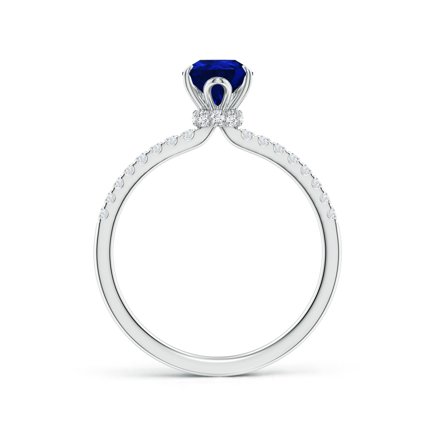 8x6mm AAAA Pear-Shaped Blue Sapphire Hidden Halo Engagement Ring in 18K White Gold