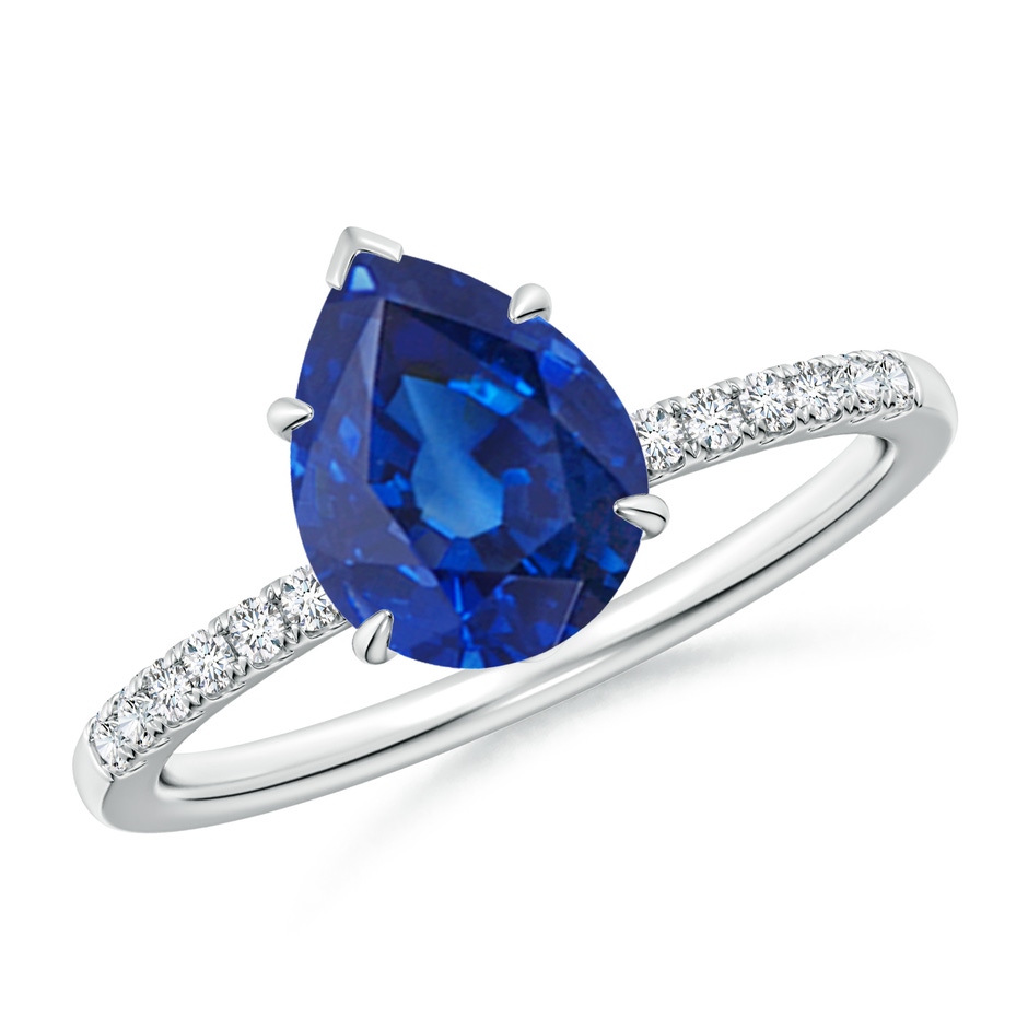 9x7mm AAA Pear-Shaped Blue Sapphire Hidden Halo Engagement Ring in White Gold 