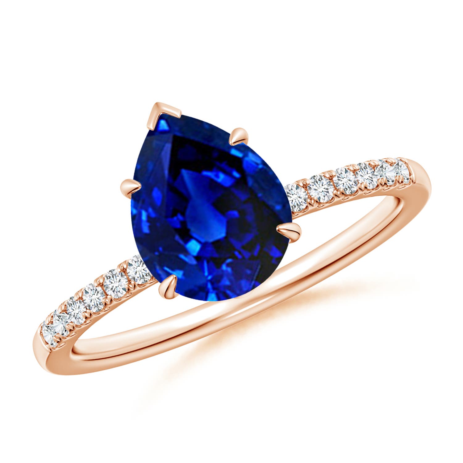 9x7mm AAAA Pear-Shaped Blue Sapphire Hidden Halo Engagement Ring in 18CT Rose Gold