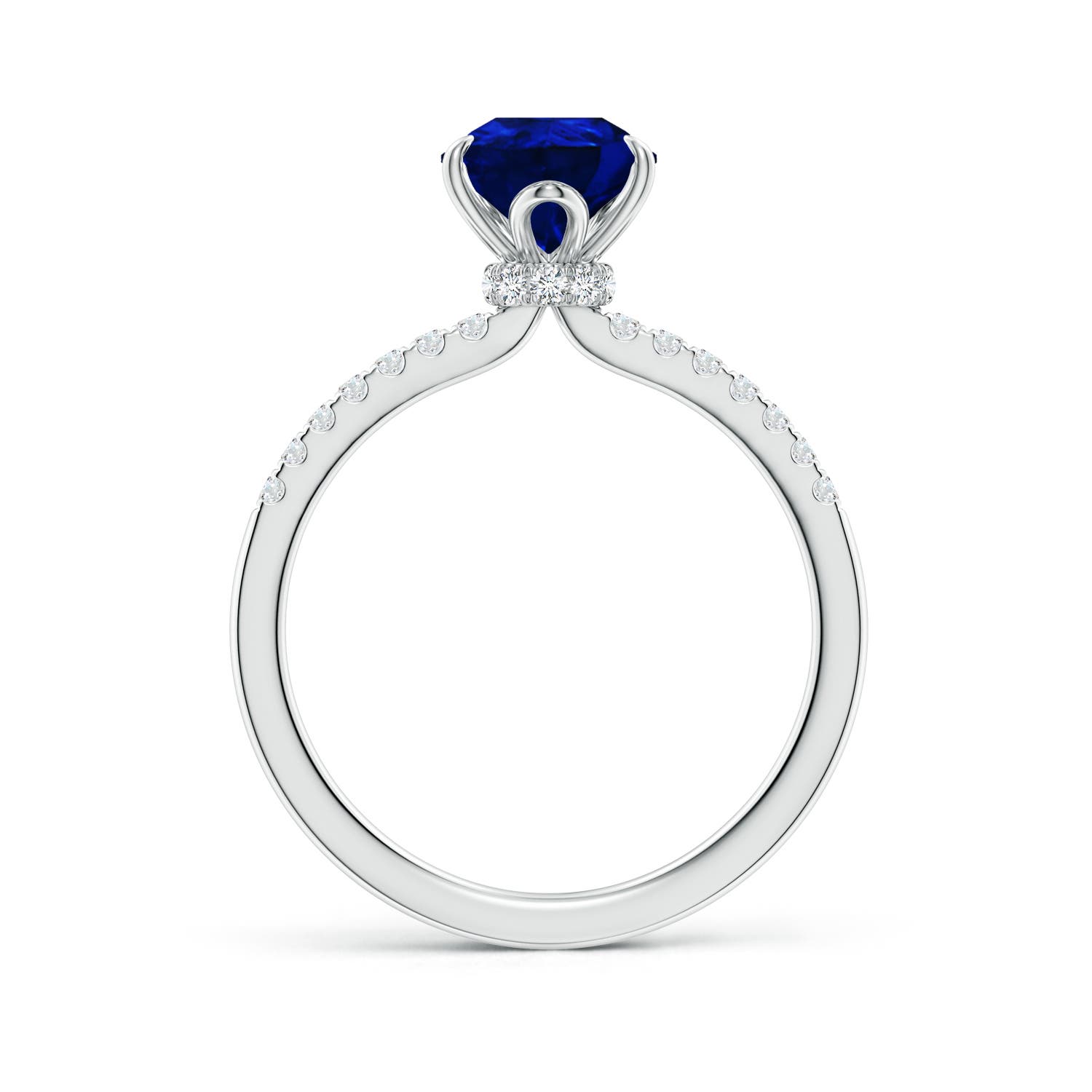 9x7mm AAAA Pear-Shaped Blue Sapphire Hidden Halo Engagement Ring in 18K White Gold