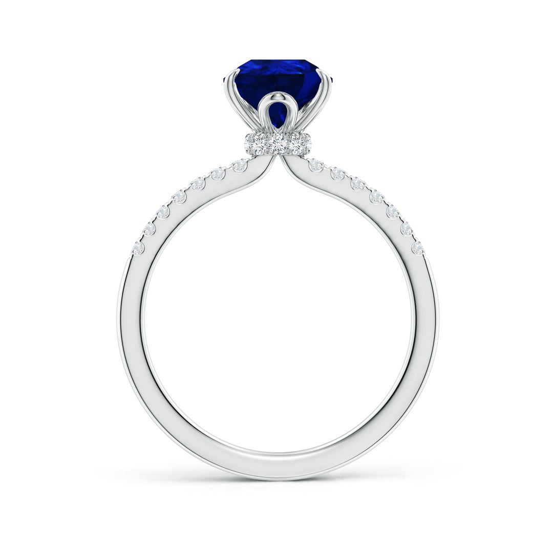 9x7mm AAAA Pear-Shaped Blue Sapphire Hidden Halo Engagement Ring in White Gold - side 2