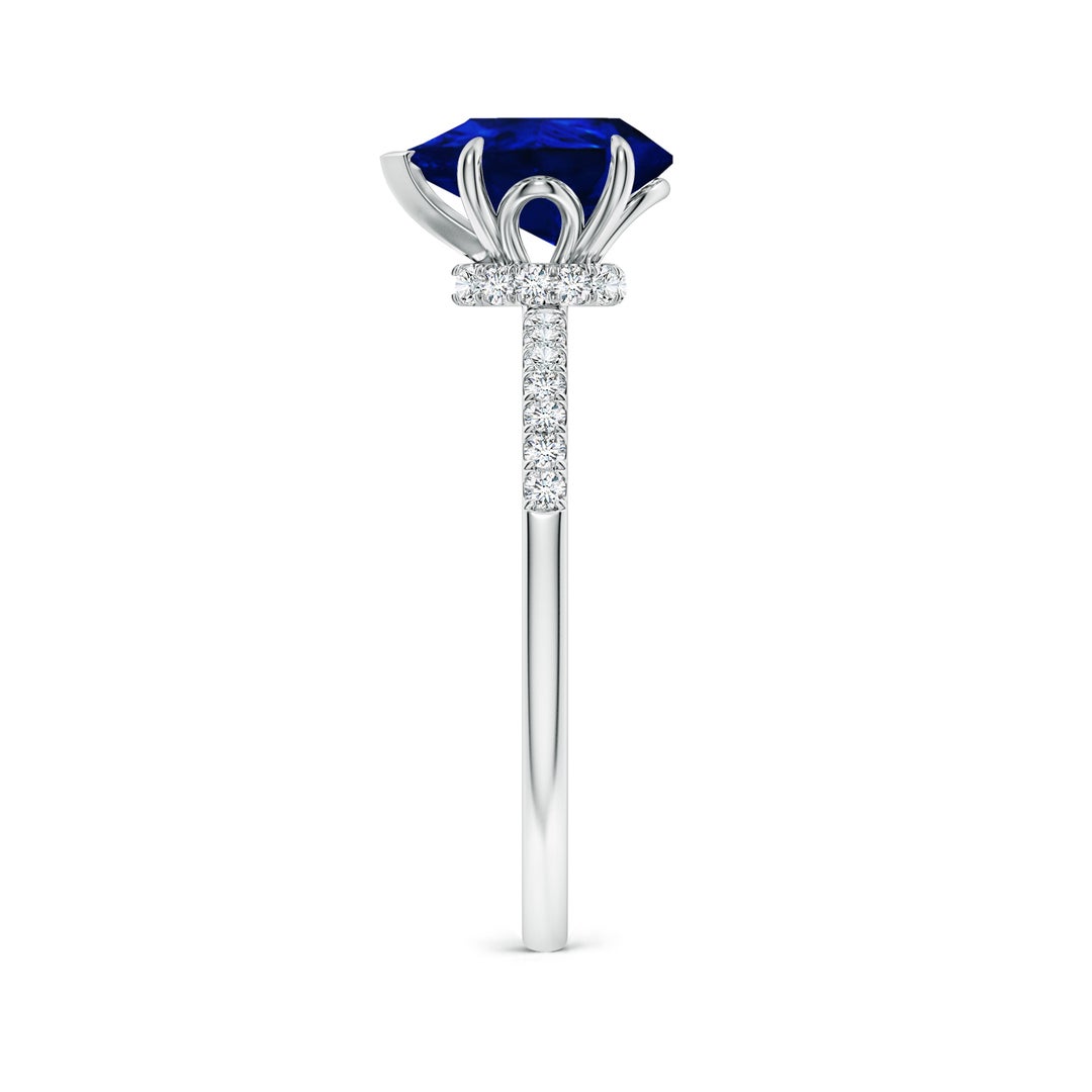 9x7mm AAAA Pear-Shaped Blue Sapphire Hidden Halo Engagement Ring in White Gold - side 3