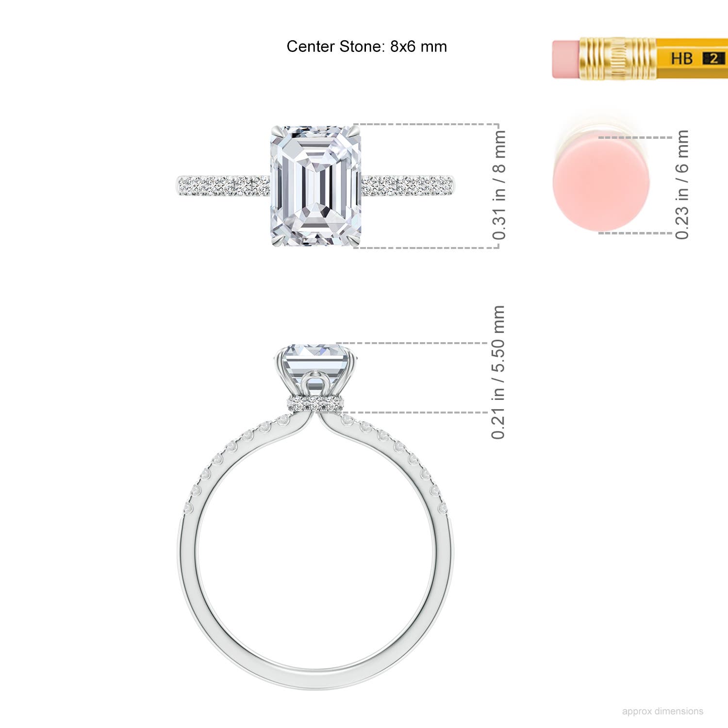 8x6mm HSI2 SR4535D-WG-HSI2-8x6 in White Gold - ruler