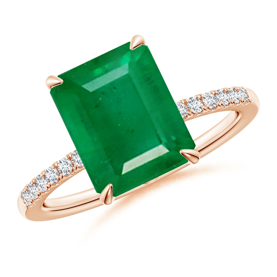 10x8mm AA Emerald-Cut Emerald Hidden Halo Engagement Ring in 18K Rose Gold 