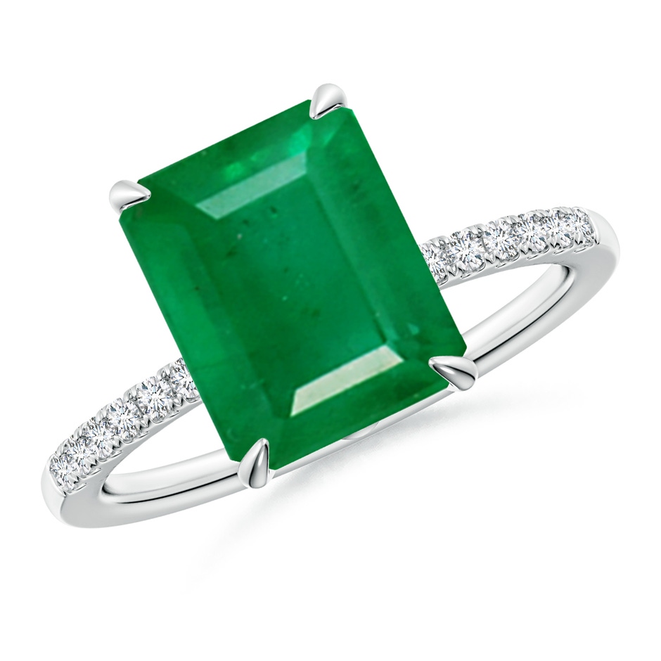 10x8mm AA Emerald-Cut Emerald Hidden Halo Engagement Ring in White Gold 