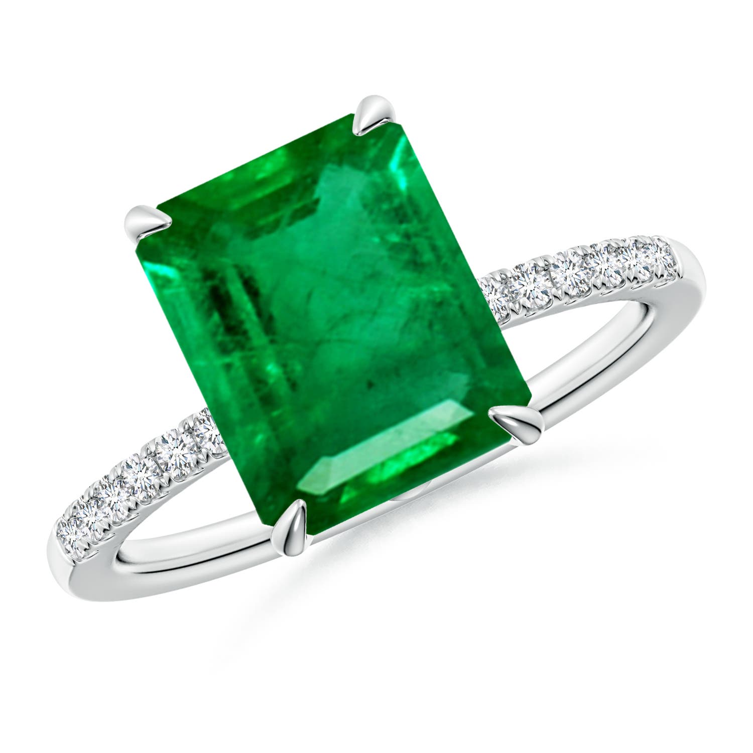 10x8mm AAA Emerald-Cut Emerald Hidden Halo Engagement Ring in P950 Platinum