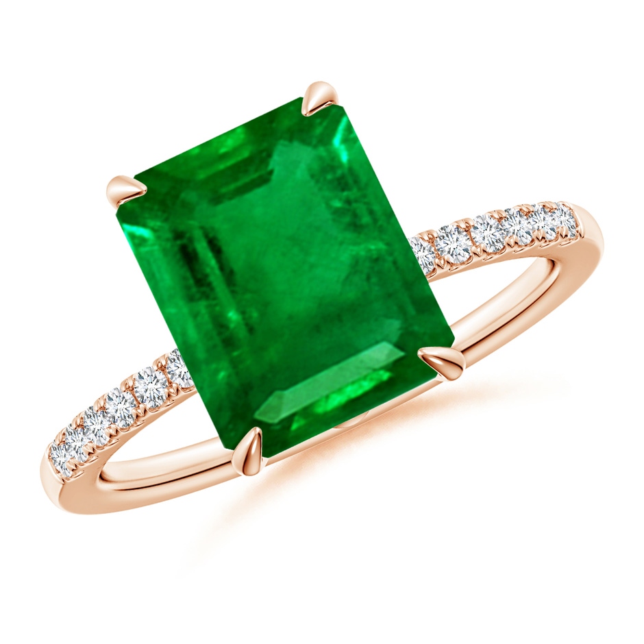 10x8mm AAAA Emerald-Cut Emerald Hidden Halo Engagement Ring in Rose Gold 