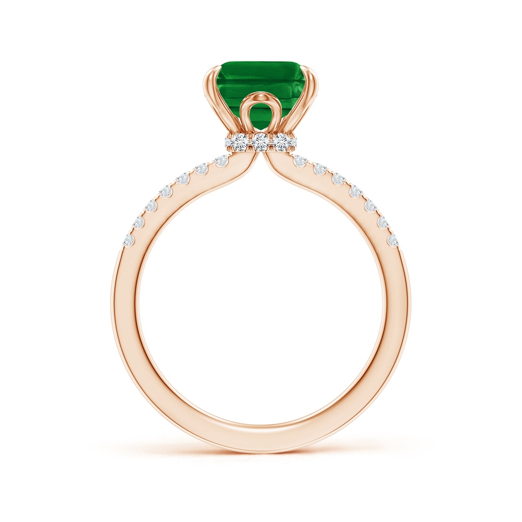 10x8mm AAAA Emerald-Cut Emerald Hidden Halo Engagement Ring in Rose Gold - side 199