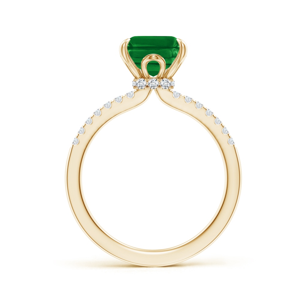 10x8mm AAAA Emerald-Cut Emerald Hidden Halo Engagement Ring in Yellow Gold - side 199