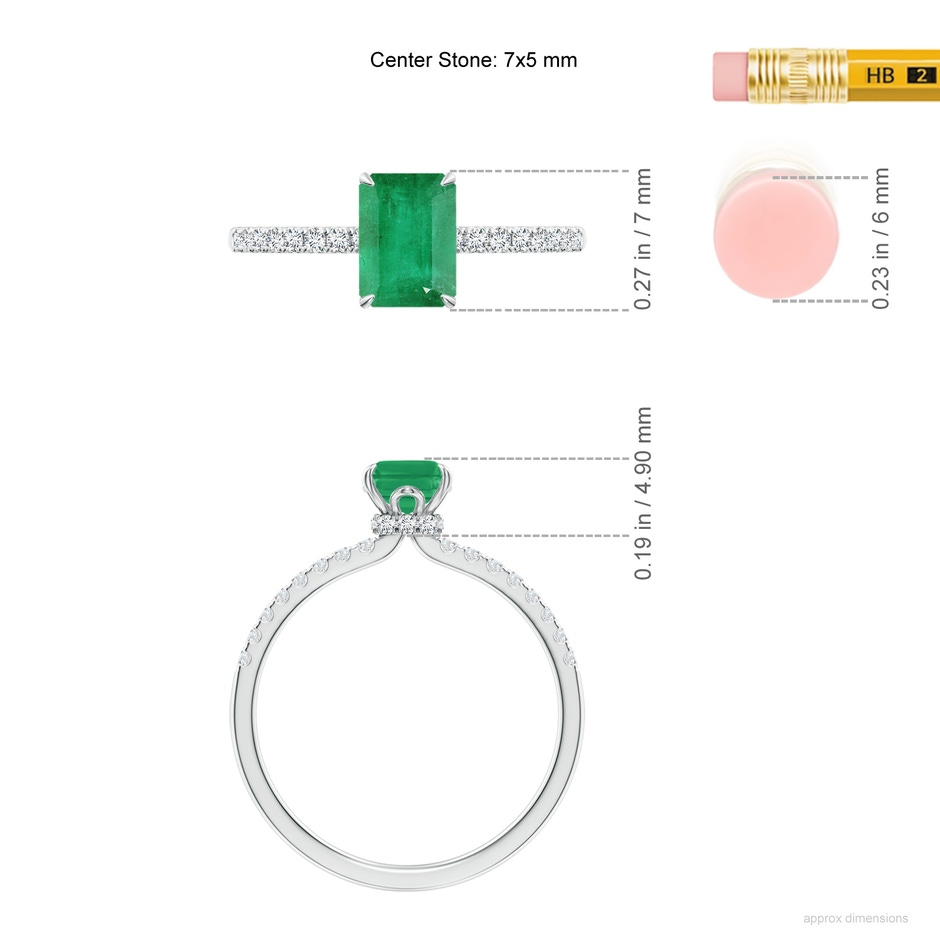 7x5mm A Emerald-Cut Emerald Hidden Halo Engagement Ring in White Gold ruler