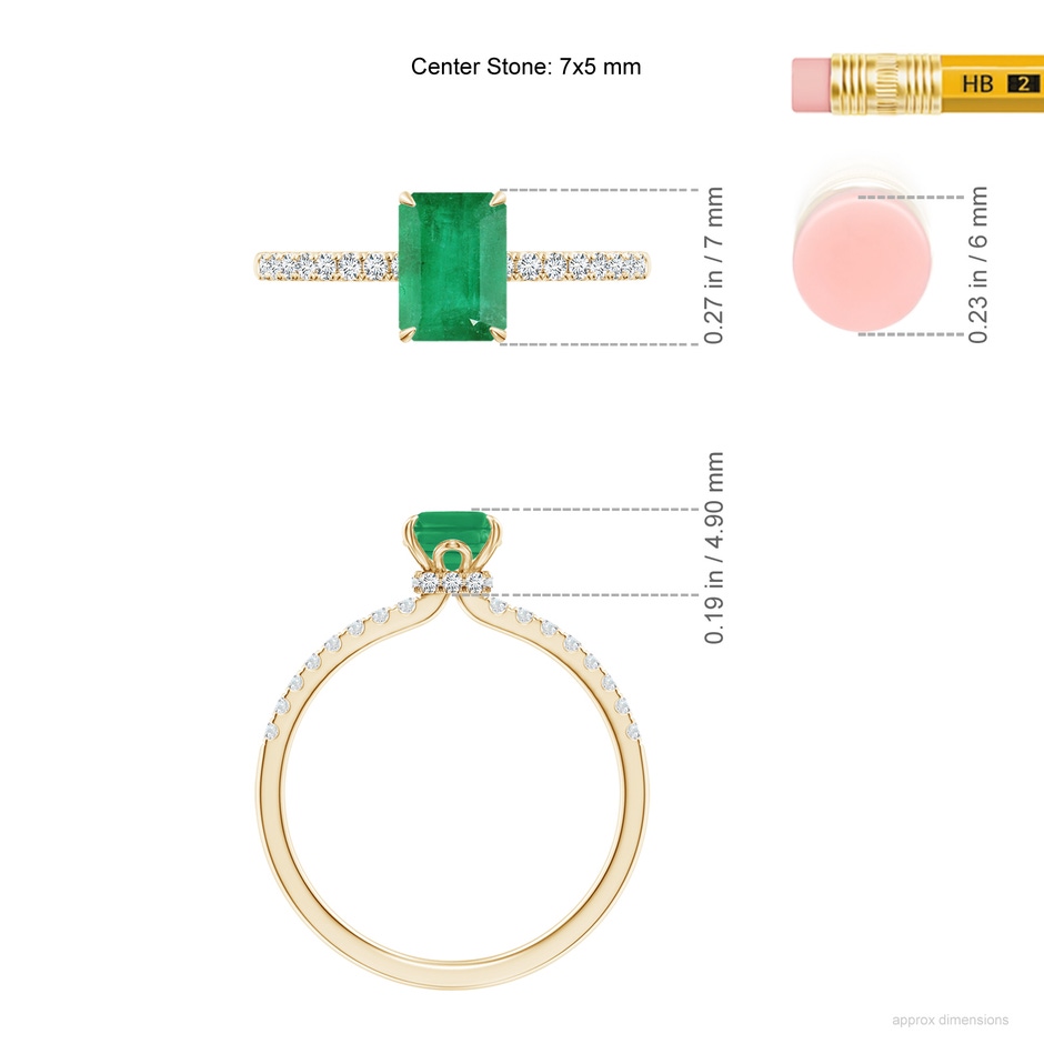7x5mm A Emerald-Cut Emerald Hidden Halo Engagement Ring in Yellow Gold ruler