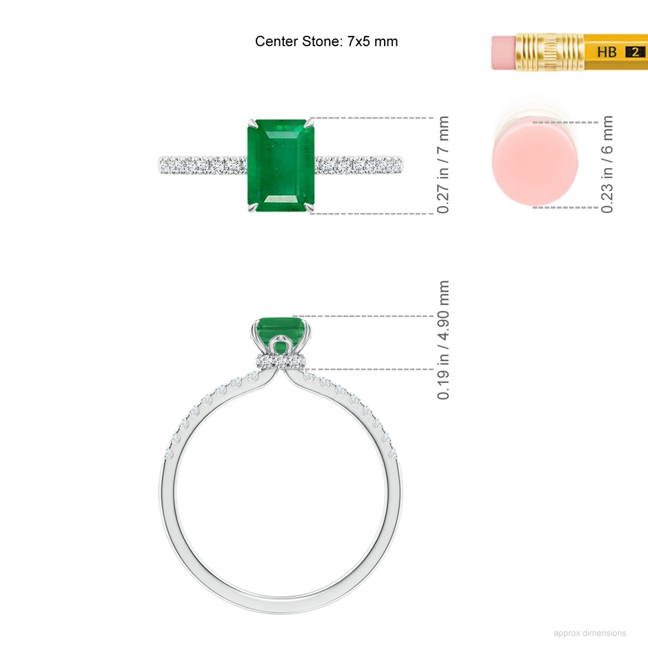 7x5mm AA Emerald-Cut Emerald Hidden Halo Engagement Ring in White Gold ruler