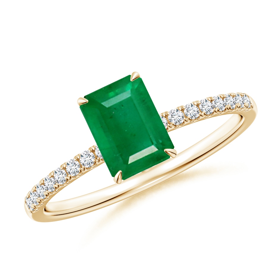 7x5mm AA Emerald-Cut Emerald Hidden Halo Engagement Ring in Yellow Gold 