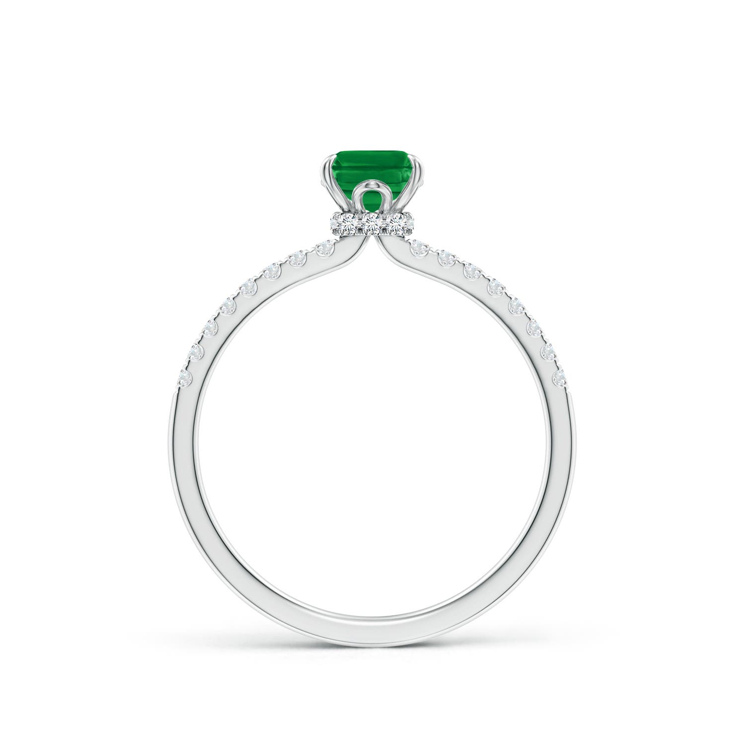 7x5mm AAA Emerald-Cut Emerald Hidden Halo Engagement Ring in 18K White Gold