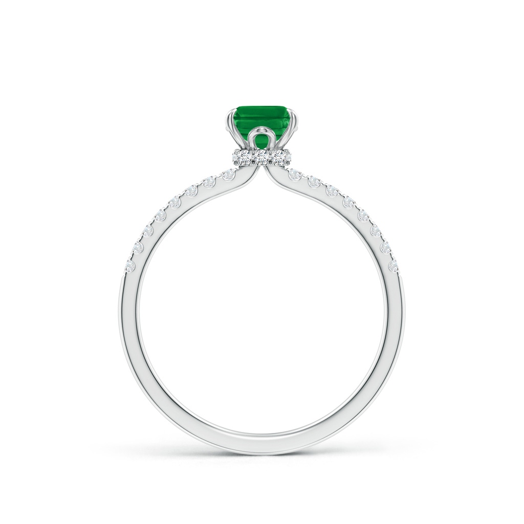 7x5mm AAA Emerald-Cut Emerald Hidden Halo Engagement Ring in White Gold - side 199