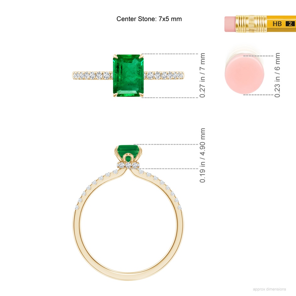 7x5mm AAA Emerald-Cut Emerald Hidden Halo Engagement Ring in Yellow Gold ruler